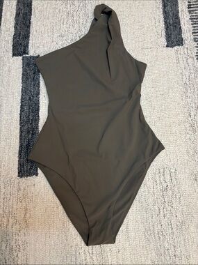 Toteme One-Shoulder Olive Green One-Piece Swimsuit